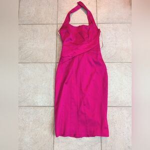 Karen Millen Vintage Back Bow Hot Pink Halter Cocktail Dress